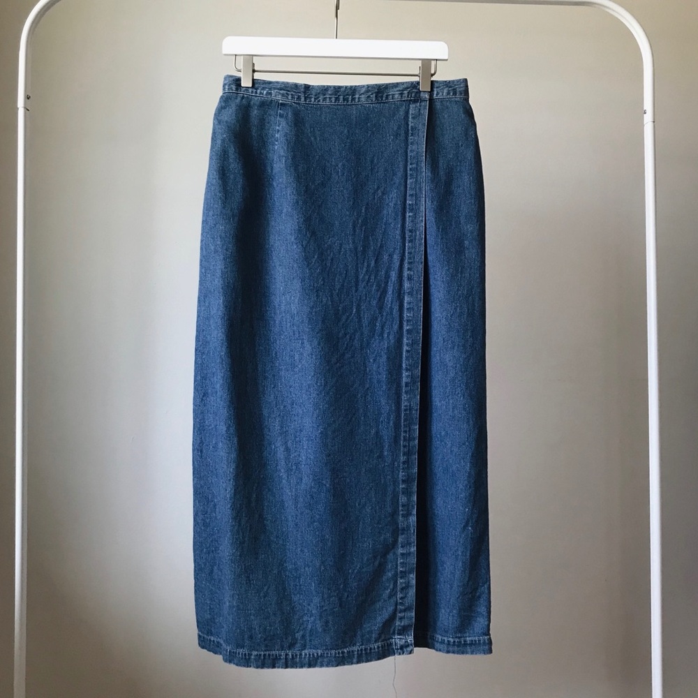 Vintage long denim wrap skirt